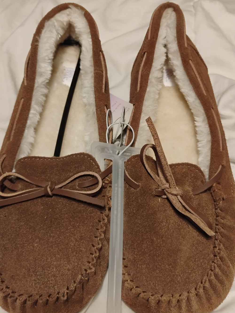 Target Brown Suede Moccasin Slippers with Faux Fur Lining